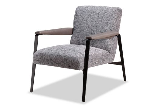 כורסא בד בגוון אפור משולבת ידיות עור דגם AQUA