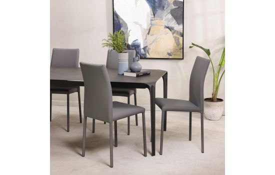 כסא אוכל דמוי עור בגוון אפור דגם IDOL