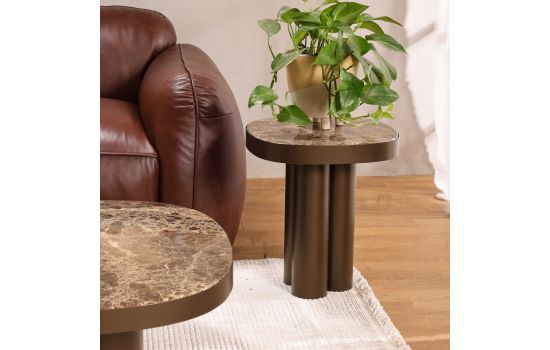 שולחן צד 40*40 ס"מ שיש חום דגם FLAGSTONE