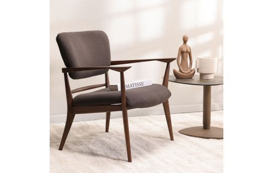 כורסא בד בגוון אפור כהה משולבת עץ אגוז דגם MOOV