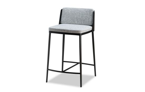 כיסא בר משענת גב עור/בד בגוון אפור/שחור דגם SELARIUS