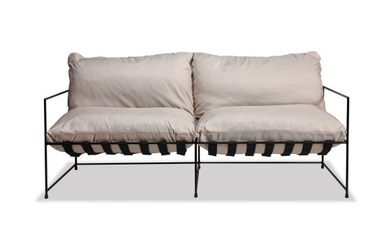 ספה זוגית גינה בד בגוון בז' משולבת מתכת דגם OUTDOOR