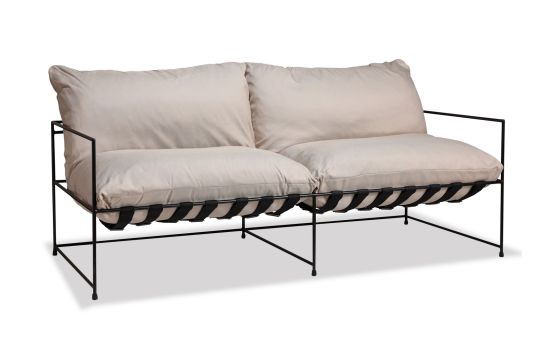 ספה זוגית גינה בד בגוון בז' משולבת מתכת דגם OUTDOOR
